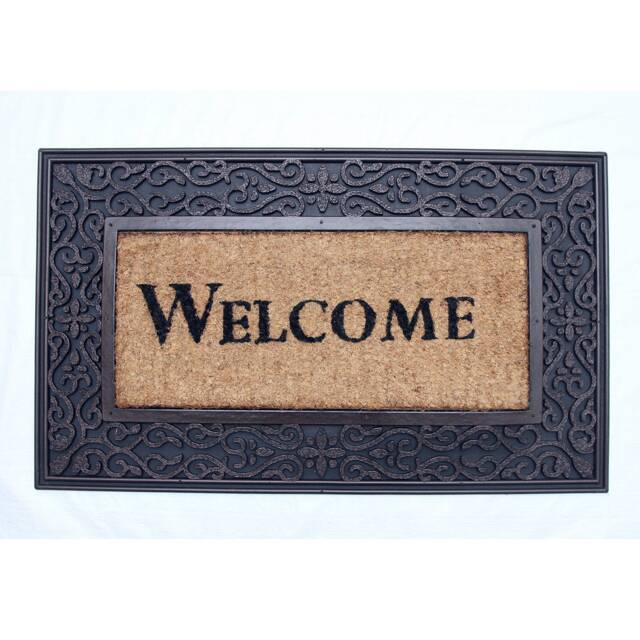 Coco & Coir Door Mat Indoor/Outdoor - 100% Natural Moulded Rubber Eco-Friendly Regal Design Entrance - Red Rust 45cm X 75cm - image 1