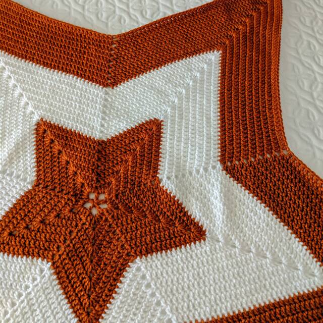 Crochet Star Baby Blanket, Burnt Orange & White, Texas Nursery - image 1