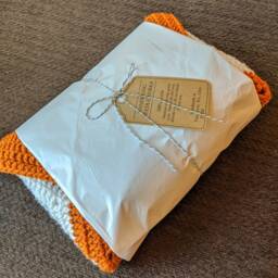 Crochet Star Baby Blanket, Burnt Orange & White, Texas Nursery - thumbnail 4