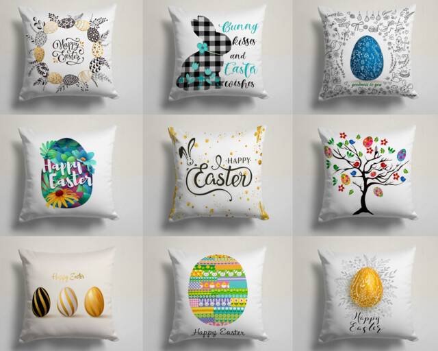 Happy Easter Cushion Cover-Spring Concept Pillow Case-Bunny Cover-Painted Eggs Case-Gift For Her Cushion-Handmade Material - image 1