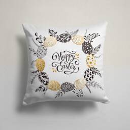 Happy Easter Cushion Cover-Spring Concept Pillow Case-Bunny Cover-Painted Eggs Case-Gift For Her Cushion-Handmade Material - thumbnail 2