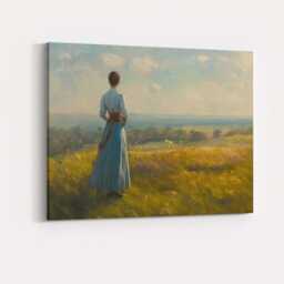 Woman in Blue Dress Overlooking Rural Meadow Canvas Wall Art Print Decor Picture Ready To Hang - thumbnail 4