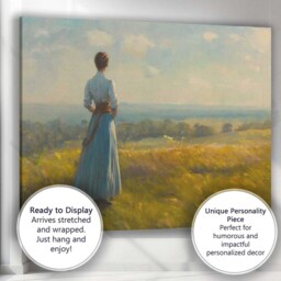 Woman in Blue Dress Overlooking Rural Meadow Canvas Wall Art Print Decor Picture Ready To Hang - thumbnail 3