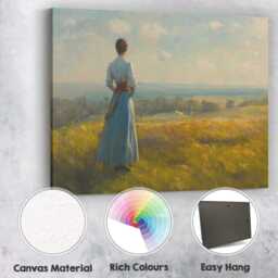 Woman in Blue Dress Overlooking Rural Meadow Canvas Wall Art Print Decor Picture Ready To Hang - thumbnail 2