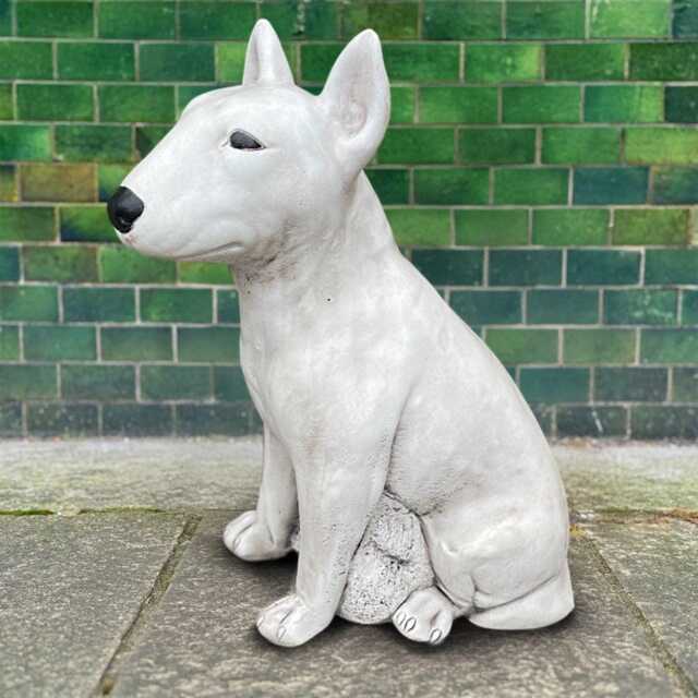 Concrete Bull Terrier Statue White Dog Figurine Stone Pet Sculpture Outdoor Garden Decor Dog Memorial Cement Yard Ornament Lover Gift - image 1