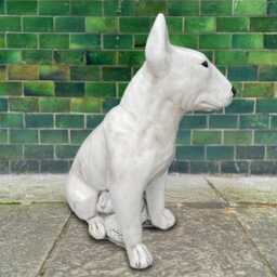 Concrete Bull Terrier Statue White Dog Figurine Stone Pet Sculpture Outdoor Garden Decor Dog Memorial Cement Yard Ornament Lover Gift - thumbnail 2