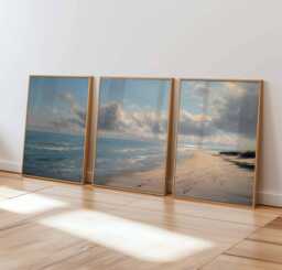 Coastal Beach Poster Set Of 3 Sandy Shore Ocean Wall Art - thumbnail 1