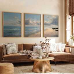Coastal Beach Poster Set Of 3 Sandy Shore Ocean Wall Art - thumbnail 2