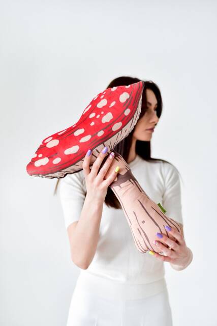 Mushroom Plush Pillow Velvet Woodland Decor, Kids Room Cushion - image 1