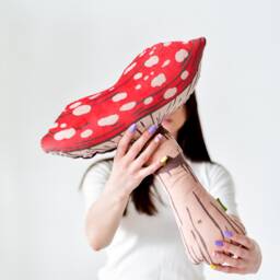 Mushroom Plush Pillow Velvet Woodland Decor, Kids Room Cushion - thumbnail 3