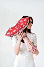 Mushroom Plush Pillow Velvet Woodland Decor, Kids Room Cushion