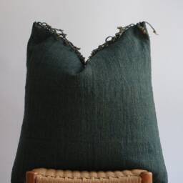 Dark Green Pillow, Olive Green Fluffy Boho Farmhouse Decor, Home Decorative Pillow - thumbnail 2