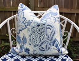 Blue Floral Cushion, Bohemian Blossom Hamptons Decor, Cotton, Australian Made, Farmhouse & Trendy Cushions, Warwick Thornbury Sky Cushion - thumbnail 1