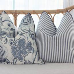 Blue Floral Cushion, Bohemian Blossom Hamptons Decor, Cotton, Australian Made, Farmhouse & Trendy Cushions, Warwick Thornbury Sky Cushion - thumbnail 3