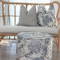 Blue Floral Cushion, Bohemian Blossom Hamptons Decor, Cotton, Australian Made, Farmhouse & Trendy Cushions, Warwick Thornbury Sky Cushion - thumbnail 2