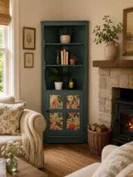 Vintage Ercol Corner Cabinet Painted Blue & Floral