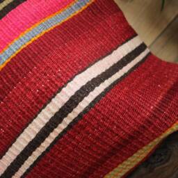 Handwoven Vintage Kilim Pillow Cover - Striped Red Accent Lines - thumbnail 3