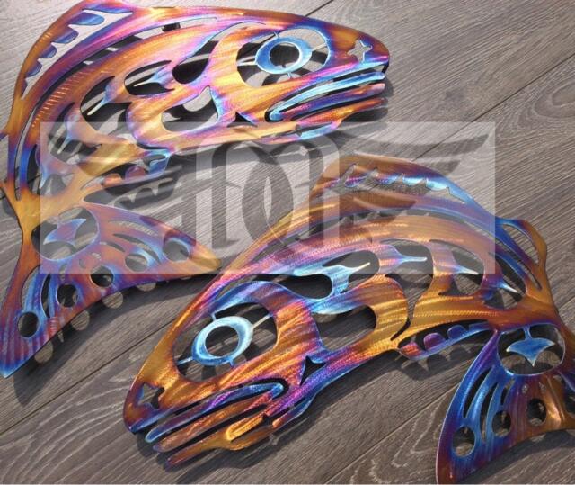 Fisherman Gift Stainless Steel Salmon Wall Decor - Opposing Pair - image 1