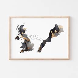 Britain & Morocco Map Black & Gold Travel Wall Art Print - United Kingdom UK - thumbnail 3