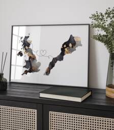 Britain & Morocco Map Black & Gold Travel Wall Art Print - United Kingdom UK - thumbnail 1