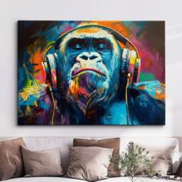 Gorilla Dj Headphones Abstract Modern Painting Wall Art, Framed Canvas Poster Print, Home Kitchen Office Room Decor, Gifts - thumbnail 1