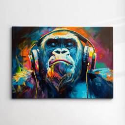 Gorilla Dj Headphones Abstract Modern Painting Wall Art, Framed Canvas Poster Print, Home Kitchen Office Room Decor, Gifts - thumbnail 3