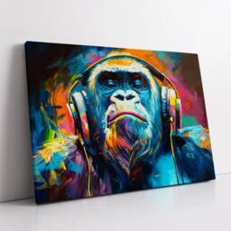 Gorilla Dj Headphones Abstract Modern Painting Wall Art, Framed Canvas Poster Print, Home Kitchen Office Room Decor, Gifts - thumbnail 2