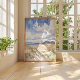 Coastal Beach Watercolor Print, Seaside Landscape Poster, Ocean Wall Art, Nautical Decor, Relaxing House Art - thumbnail 3