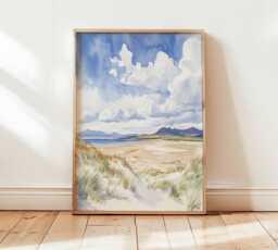 Coastal Beach Watercolor Print, Seaside Landscape Poster, Ocean Wall Art, Nautical Decor, Relaxing House Art - thumbnail 1