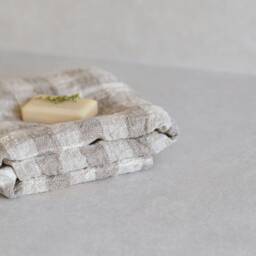 Tartan Linen Body Towel Rustic Checked Throw Towels, Plaid Bath Sheets Towels Natural With Ecru White Sauna Slow Living Large Towel - thumbnail 2