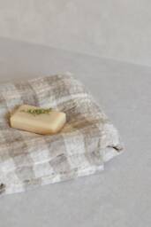 Tartan Linen Body Towel Rustic Checked Throw Towels, Plaid Bath Sheets Towels Natural With Ecru White Sauna Slow Living Large Towel - thumbnail 1