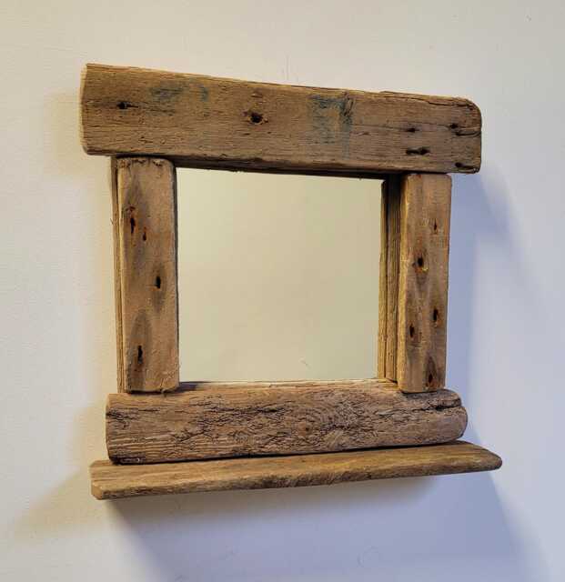 Chunky Character Dorset Driftwood Wall Hanging Mirror With Shelf 37cm Long Hand Made - image 1
