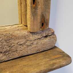 Chunky Character Dorset Driftwood Wall Hanging Mirror With Shelf 37cm Long Hand Made - thumbnail 2