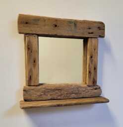 Chunky Character Dorset Driftwood Wall Hanging Mirror With Shelf 37cm Long Hand Made - thumbnail 1