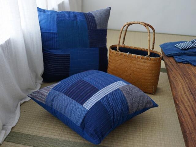 Vintage Indigo Patchwork Pillow Covers - Blue Old Coarse Cloth Cases Japanese Boro Style Natural Hand Dyed/ Plant Dyes Tie Dye - image 1