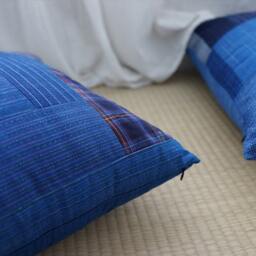 Vintage Indigo Patchwork Pillow Covers - Blue Old Coarse Cloth Cases Japanese Boro Style Natural Hand Dyed/ Plant Dyes Tie Dye - thumbnail 3