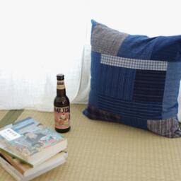 Vintage Indigo Patchwork Pillow Covers - Blue Old Coarse Cloth Cases Japanese Boro Style Natural Hand Dyed/ Plant Dyes Tie Dye - thumbnail 2