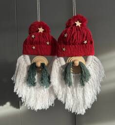 Macrame Gnome Figure - Christmas Tree Decor Handmade Angel Star Ornament Red Mini Decoration Cotton Gift - thumbnail 1