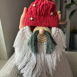 Macrame Gnome Figure - Christmas Tree Decor Handmade Angel Star Ornament Red Mini Decoration Cotton Gift - thumbnail 3