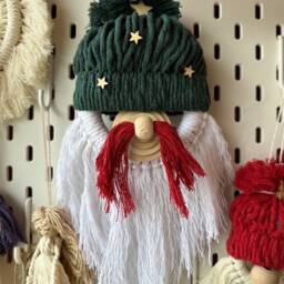 Macrame Gnome Figure - Christmas Tree Decor Handmade Angel Star Ornament Red Mini Decoration Cotton Gift - thumbnail 2