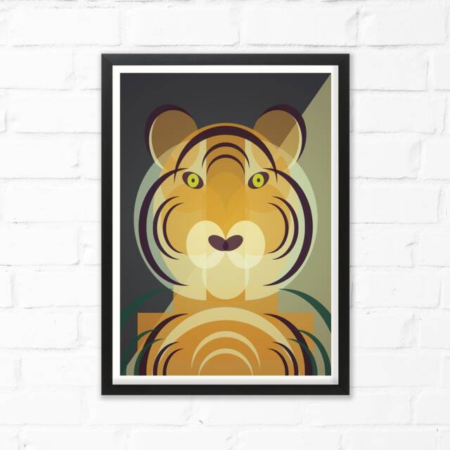 Mid Century Modern Tiger Art Print, Geometric Jungle Animal - image 1