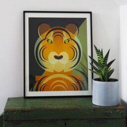 Mid Century Modern Tiger Art Print, Geometric Jungle Animal - thumbnail 3