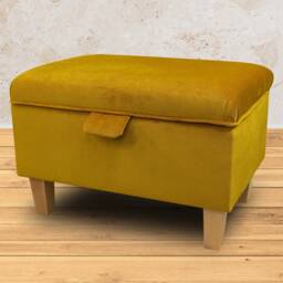 Handmade Gold Velvet Storage Ottoman - Malta Upholstery Fabric Bespoke British Made - thumbnail 4
