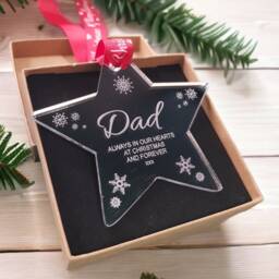Memorial Mum Or Dad Christmas Tree Mirrored Star Decoration - Perfect Way To Remeber Parents This - thumbnail 1