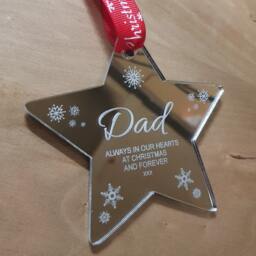 Memorial Mum Or Dad Christmas Tree Mirrored Star Decoration - Perfect Way To Remeber Parents This - thumbnail 2