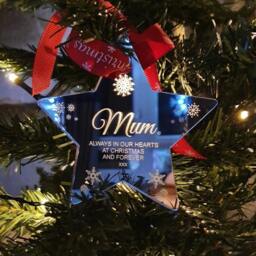 Memorial Mum Or Dad Christmas Tree Mirrored Star Decoration - Perfect Way To Remeber Parents This - thumbnail 3