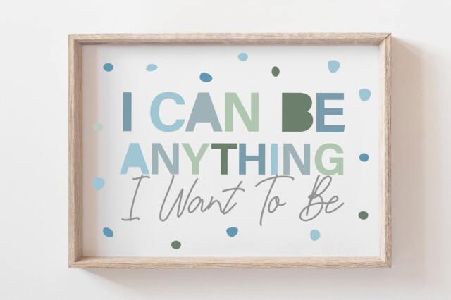 Boys Muted Blue Nursery Prints, Affirmation Children's Motivational Bedroom Playroom Wall Art - image 1
