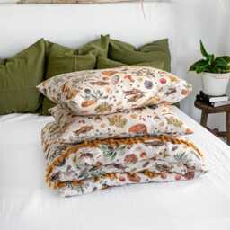 Mushroom Linen Bedding. 3 Piece Duvet Set. Unique Vintage Mushroom Print Fabric. King, Queen, Twin, Full, Double. Forest Linen Bedding Set - thumbnail 2
