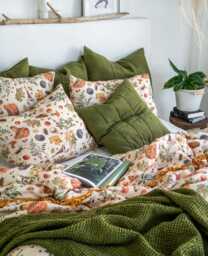 Mushroom Linen Bedding. 3 Piece Duvet Set. Unique Vintage Mushroom Print Fabric. King, Queen, Twin, Full, Double. Forest Linen Bedding Set