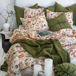 Mushroom Linen Bedding. 3 Piece Duvet Set. Unique Vintage Mushroom Print Fabric. King, Queen, Twin, Full, Double. Forest Linen Bedding Set - thumbnail 3